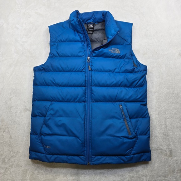 The North Face Goose Down Puffer Vest Mens Medium Blue Zip Nuptse 550 Fill - Picture 2 of 14